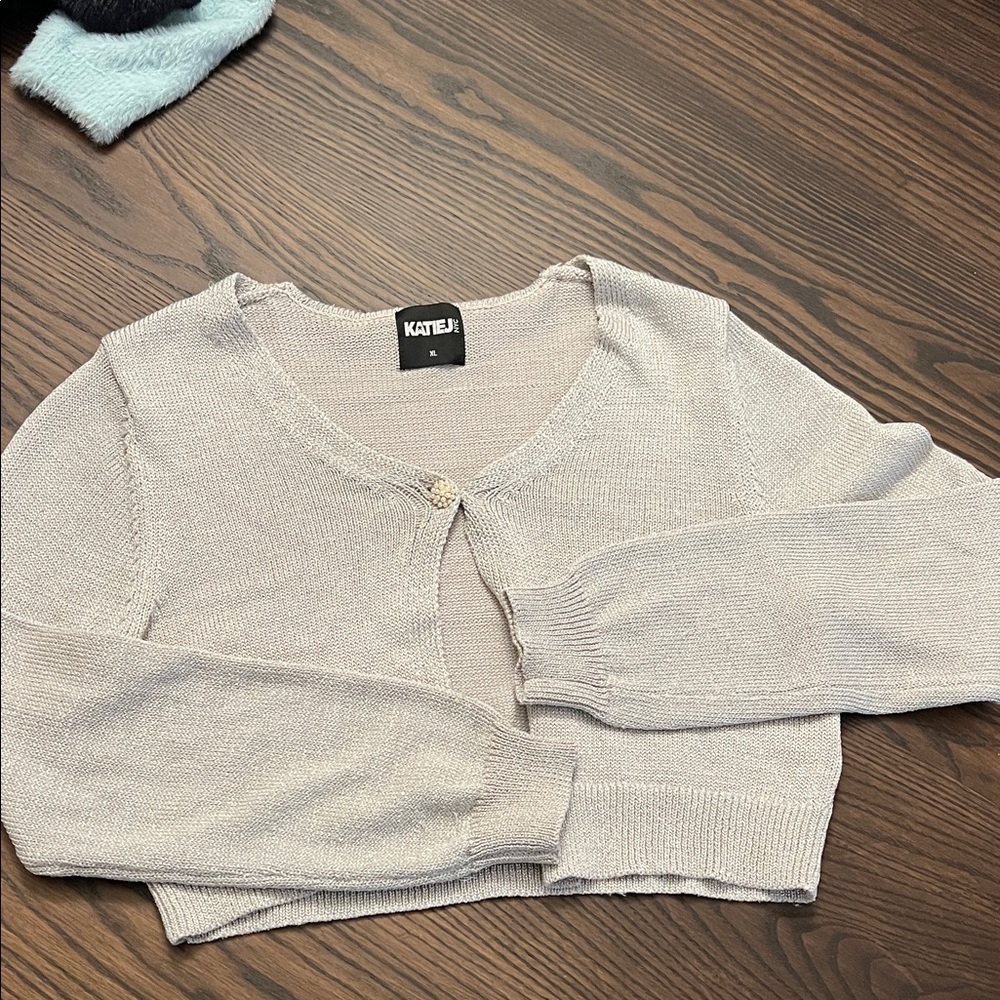 Silver sparkly Sweater cardigan katie J nyc XL 14